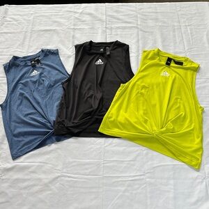 Adidas 3 Bundled Active Tops - Neon Yellow, Heather Blue and Black. Size XS